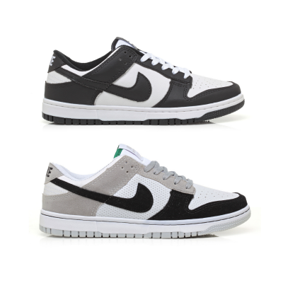 Kit 2 Pares Dunk Low Branco Preto E Preto Cinza Camurça